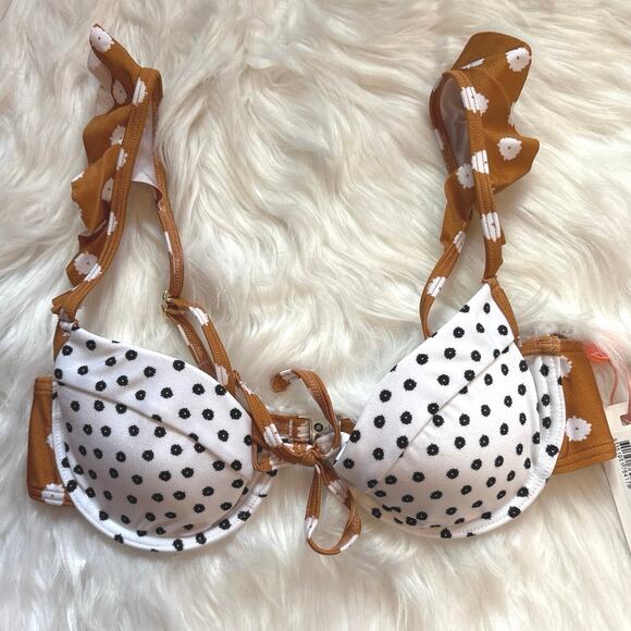 Minkpink NWT Sana Polka Dot Contrast Ruffle Strap Push Up Bikini Top XS - Picture 3 of 9